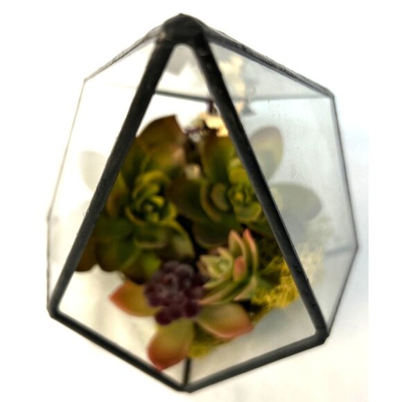 Geometric Glass Terrarium With Artificial Succulents & Moss - Picture 3 of 3